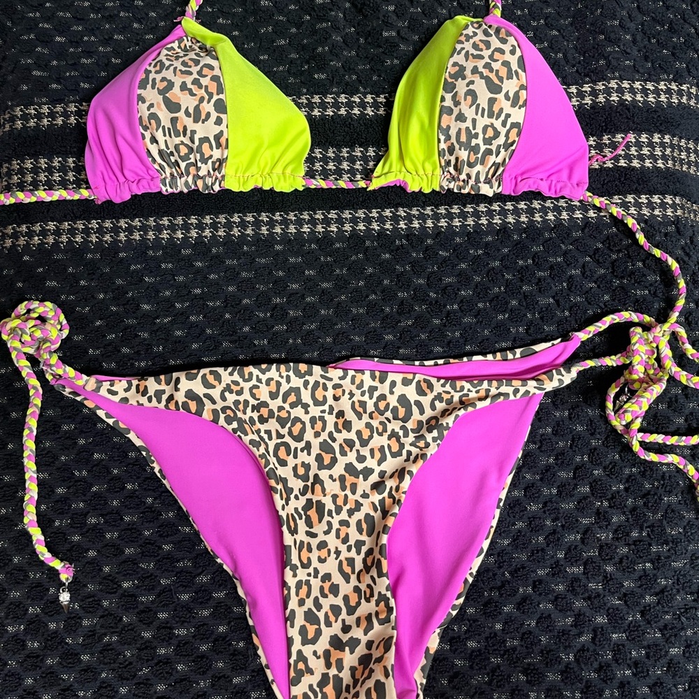 Leopard Print Bikini with Neon Accents